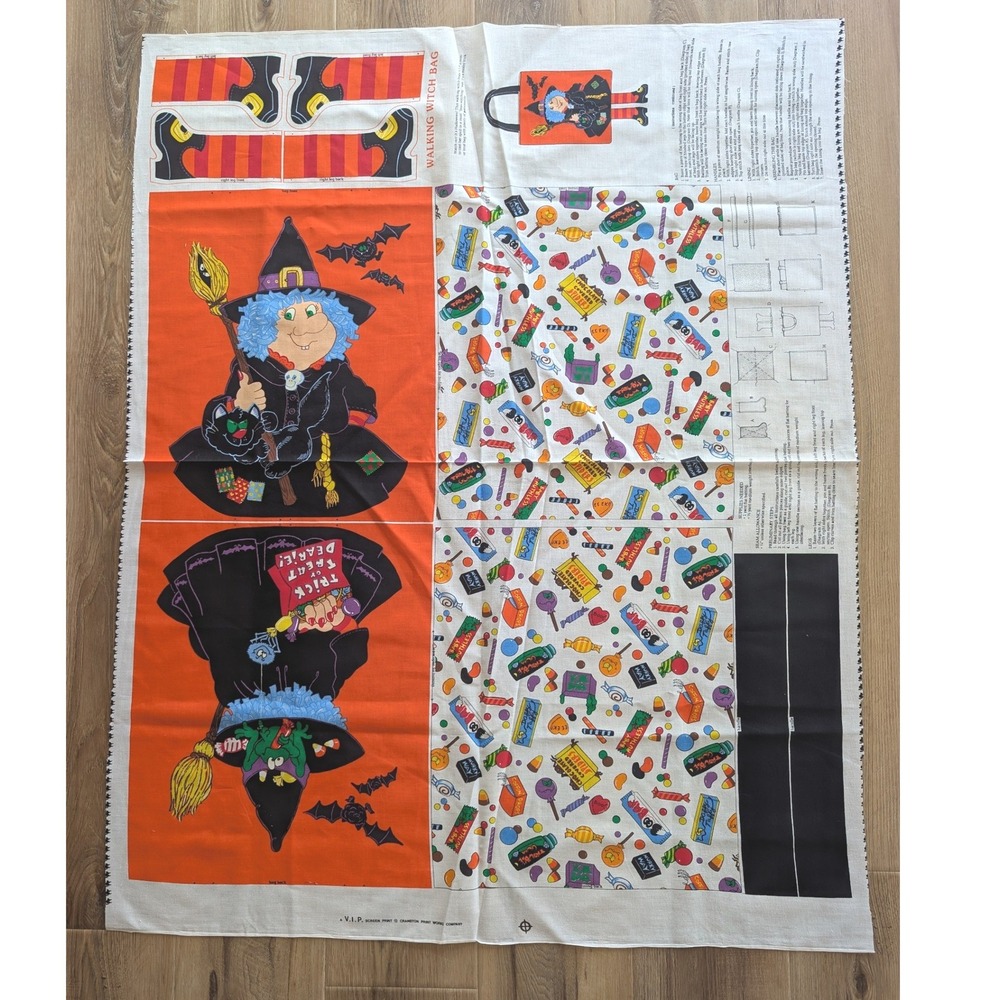 Vintage VIP Cranston Walking Witch Bag Fabric Panel Halloween DIY Sewing 2 Pack
